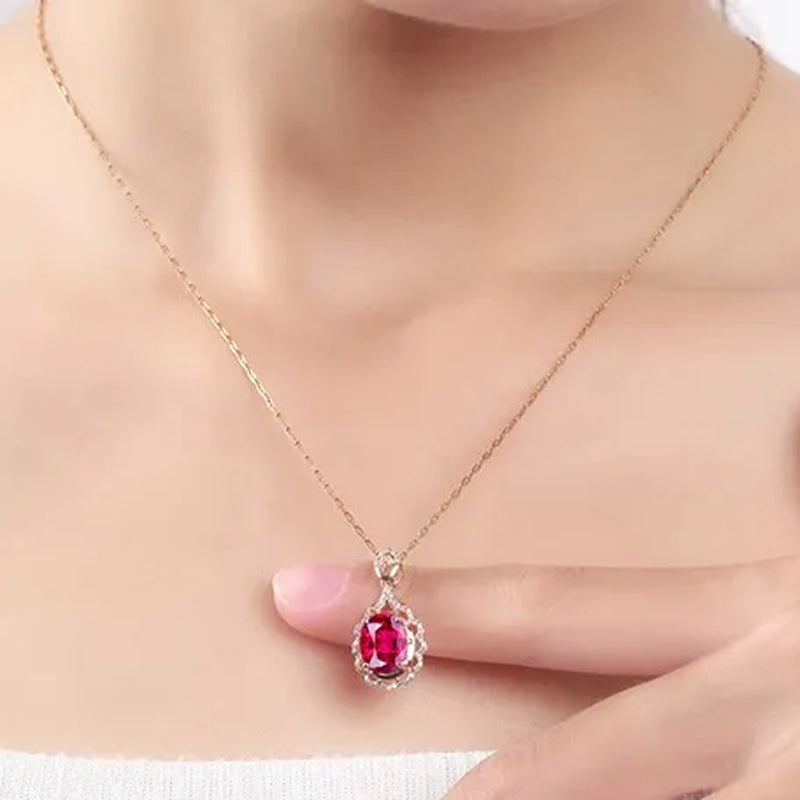 new High-end temperament  Ruby Zircon AAAs Necklace Gold-plated  Lady  Evening party Necklace
