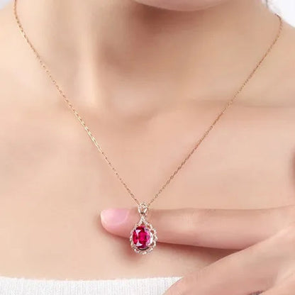 new High-end temperament  Ruby Zircon AAAs Necklace Gold-plated  Lady  Evening party Necklace