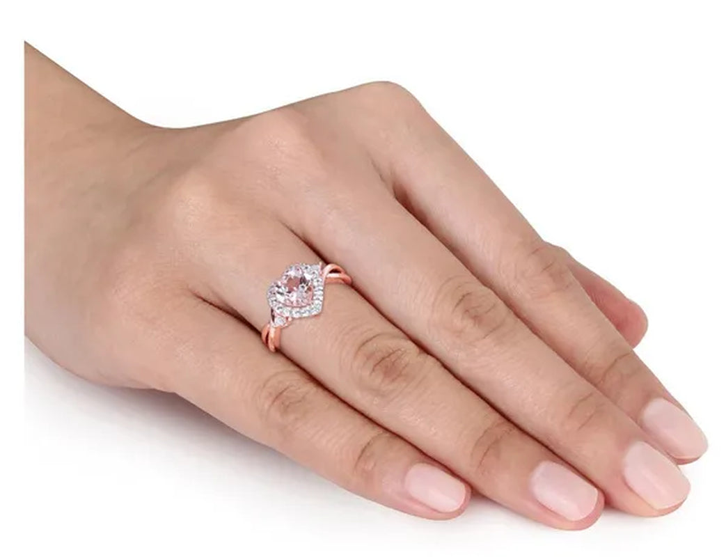 1.10 Carat (Ctw) Morganite Heart Promise Ring in Rose Pink Sterling Silver Synthetic White Sapphires
