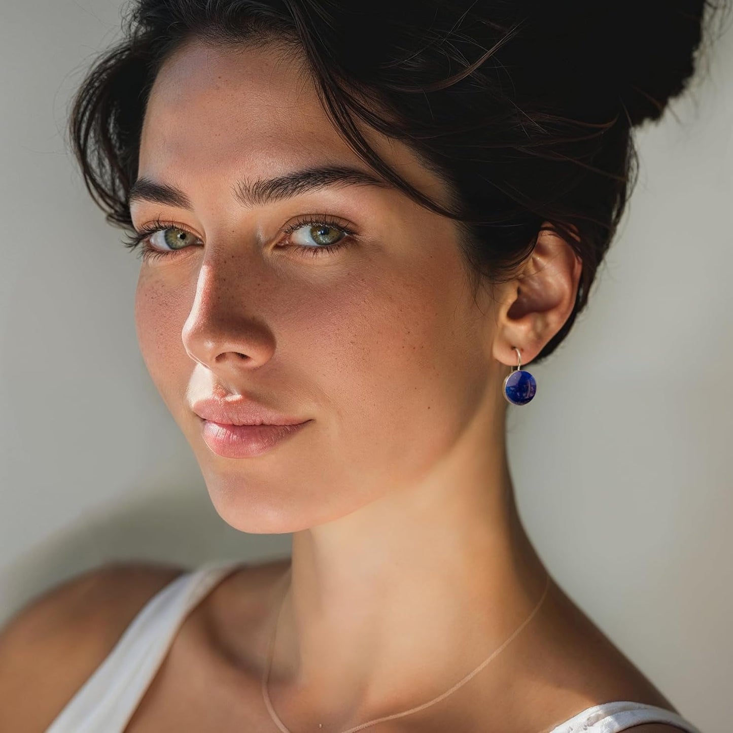 14K Gold Blue Lapis Lazuli Earrings - 14K Solid Yellow Gold Drop Earrings, 12Mm Natural Stone - December Libra Birthstone, Genuine Dark Blue Gemstone, Minimalist Handmade Jewelry Statement Earrings
