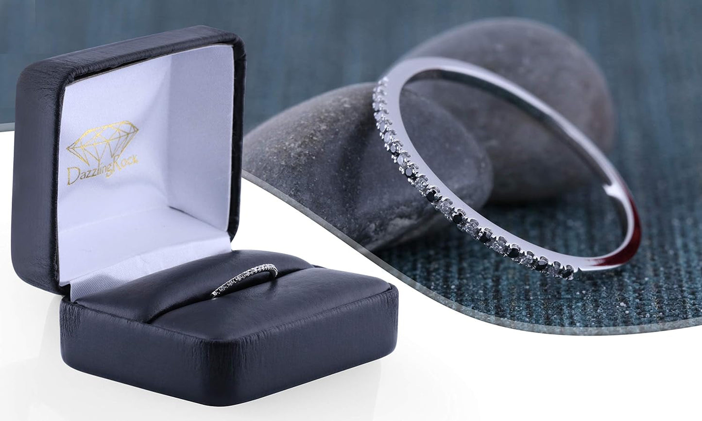 0.09 Carat (Ctw) round Black & White Alternate Diamond Dainty Stackable Wedding Band for Women in Gold