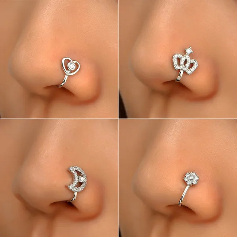 1 PC Crystal Diamond Zircon Star Heart Moon Fake Piercing Nose Ring Copper Spiral Non Piercing Clip on Nose Ring Ear Clips Cuff Fashion Body Jewelry