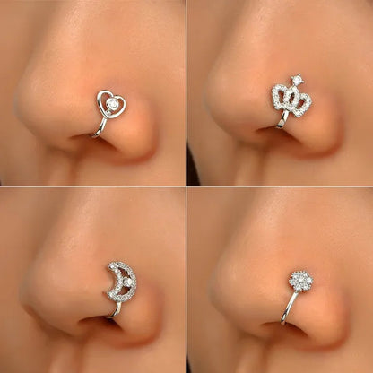 1 PC Crystal Diamond Zircon Star Heart Moon Fake Piercing Nose Ring Copper Spiral Non Piercing Clip on Nose Ring Ear Clips Cuff Fashion Body Jewelry