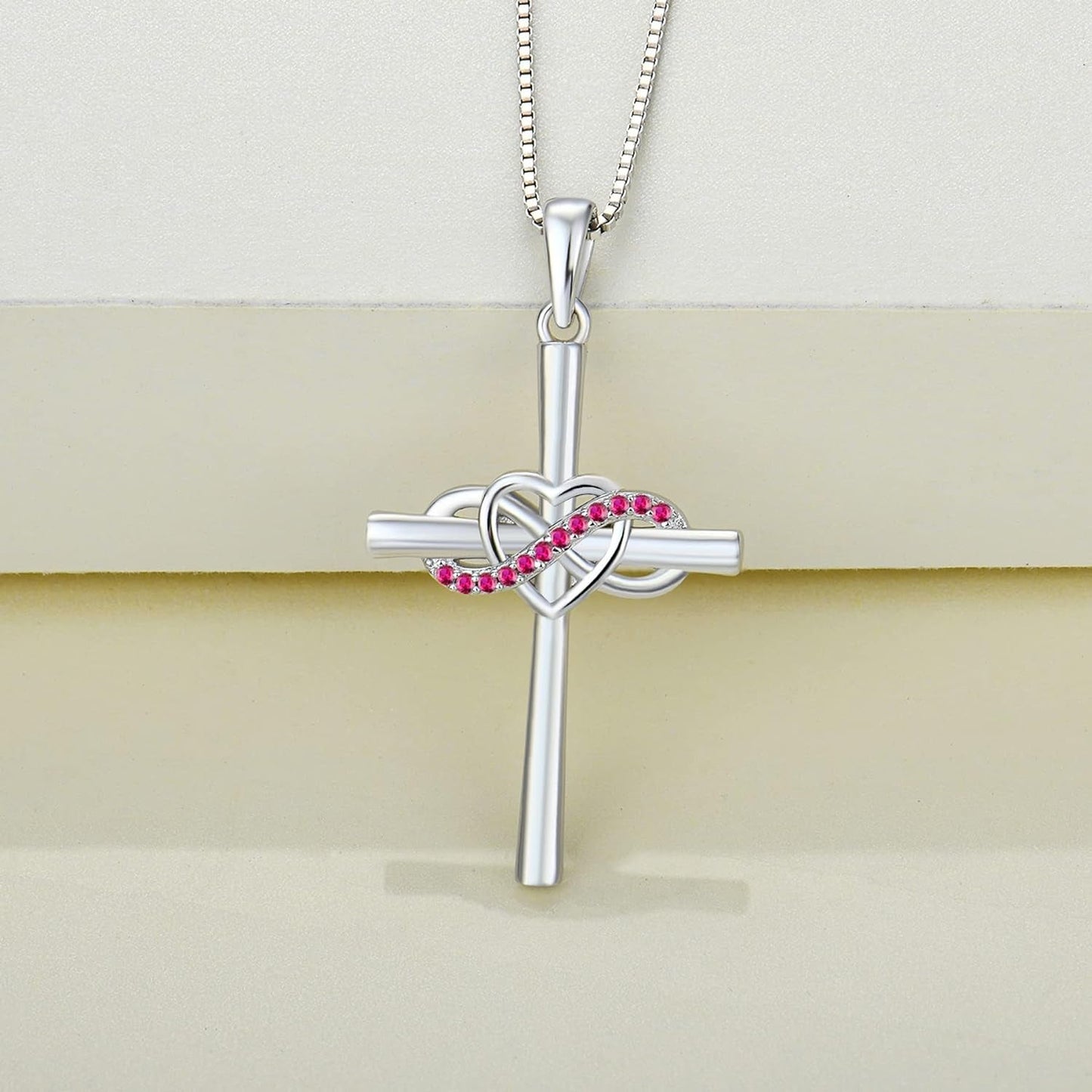Cross Necklace Sterling Silver Infinity Heart Crucifix Pendant Gemstones Criss Jewelry for Women