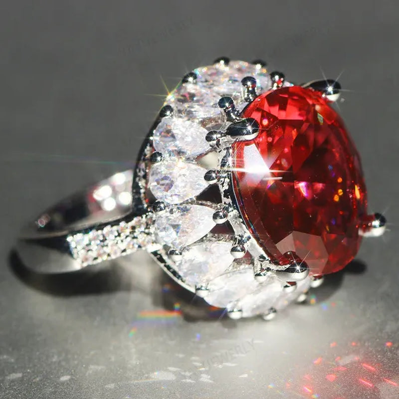 Unique  Silver Natural Ruby Gemstones Birthstone Bride Princess Wedding Engagement Strange Ring Size 6 7 8 9 10