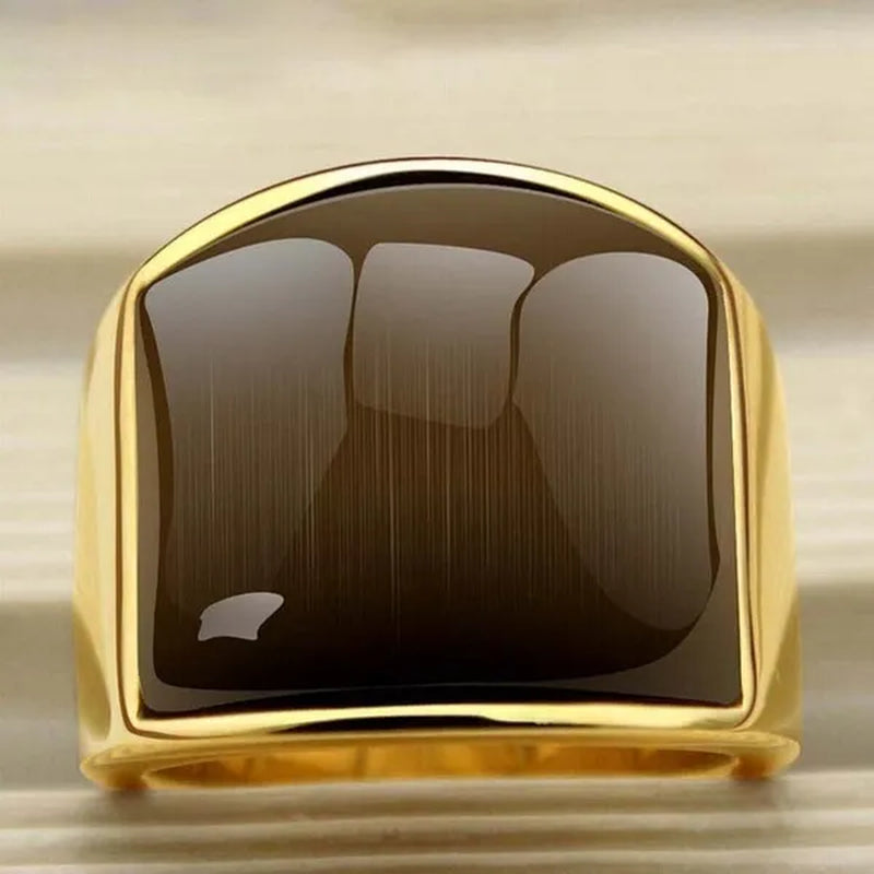 New Fashion Rings 316L Stainless Steel Gold Plated Simple Jewelry Ring With Opal For Men