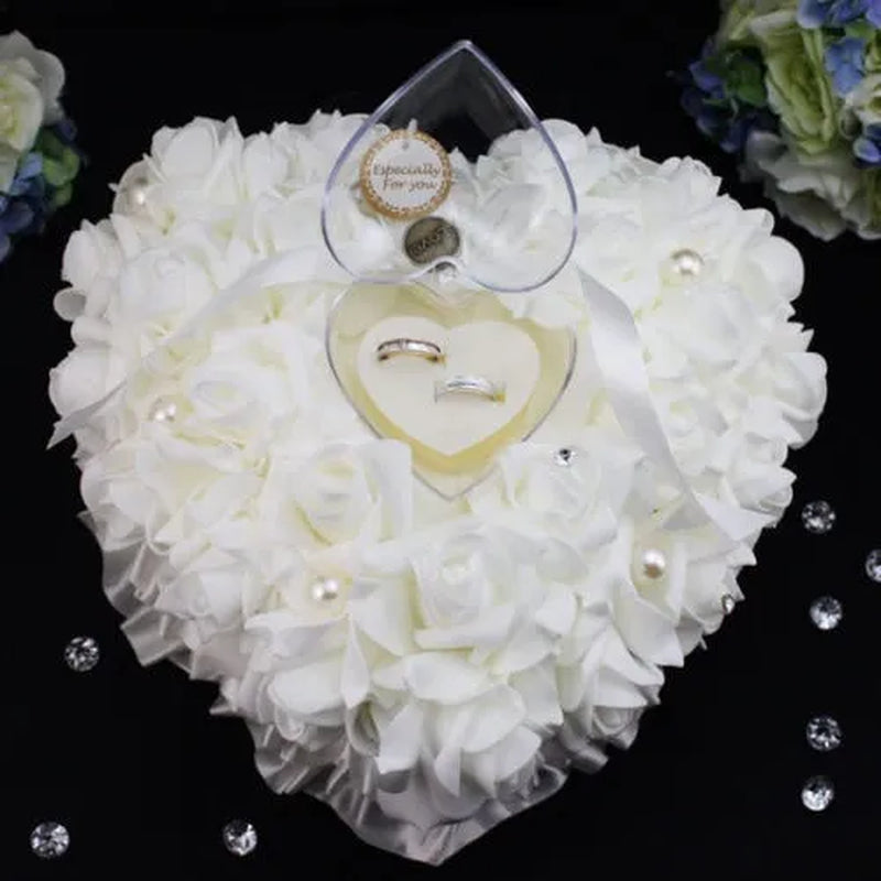 Wedding Favors Rose Heart Shaped Design Ring Box Pillow Cushion Case Holder Gift