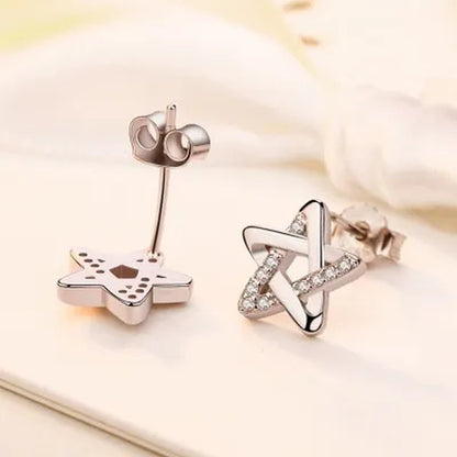 Mini Five-Pointed Star Stud Earrings for Women Silver Crystal Diamond Earrings for Gifts Fine Jewelry Brincos