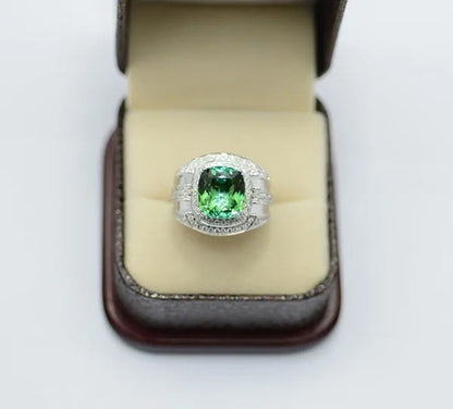 Business Men's Fashion Ring Green Zircon Ring Wedding Engagement Party Jewelry