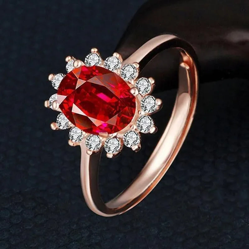 New Ruby Diana Sunflower Lady Ring Classic Living Mouth Design Women'S Ring