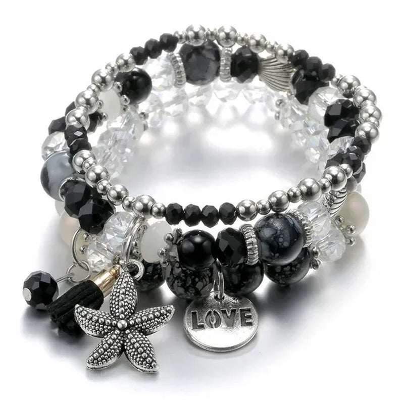 RAVIMOUR 3pcs Set Crystal Bracelets for Women Vintage Star Love Bracelet Female Jewelry Tassel Stone Charms Wristband Gift 2018