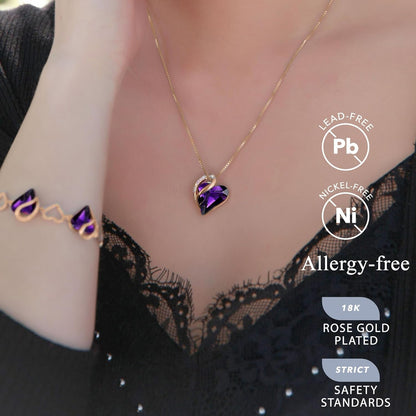 Rose Gold Plated Necklace for Women: Heart Shaped Birthstone/Healing Crystals Center, Dazzling Cubic Zirconia, Hypoallergenic Chain (18"+2"), Timeless Jewelry Gifts for Anniversaries and Birthdays