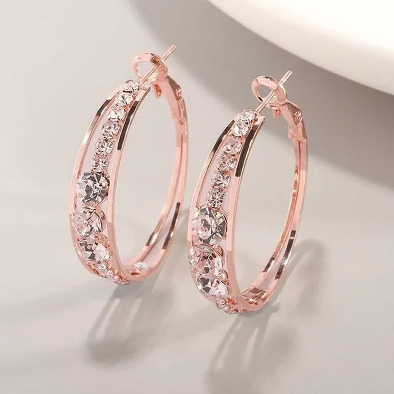 Exquisite Women's 18K Gold Rhinestone Inlaid Big Diamond Hoop Hoop Earrings European and American Fashion Earrings