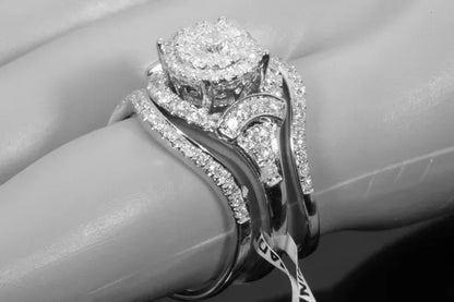 Exquisite 3Pcs/Set Super Pretty Women'S Fashion Sapphire Ring Set Anniversary Gift Engagement Bridal Wedding Rings Jewelry Set Size 5-11