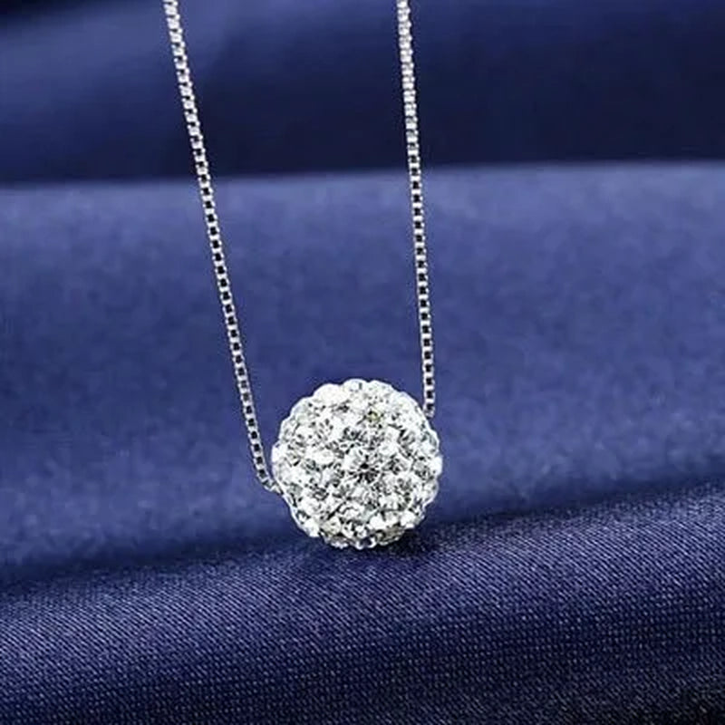 Women'S Fashion 925 Sterling Silver Ball Pendant Crysta Diamond Choker Necklace Jewelry