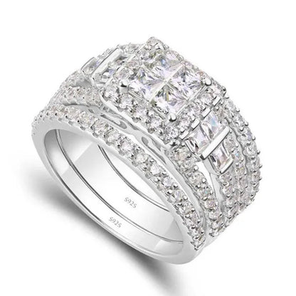 Luxury Fashion Wedding Band Rings for Bridal 925 Sterling Silver Pave Setting White Sapphire Square Diamond Rings Women Engagement Ring Jewelry