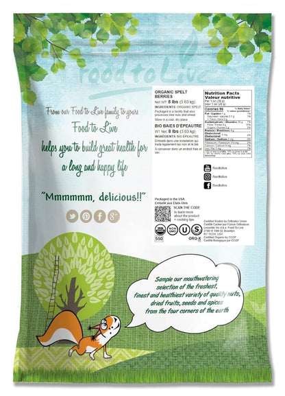 Organic Spelt Berries, 8 Pounds — Non-Gmo, Whole Grain, Non-Irradiated, Vegan Superfood, Bulk, Product of the USA