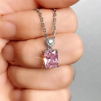 Fashion Jewellery Simplicity Elegant Pink Sapphire Necklace 925 Sterling Silver Banquet Engagement Diamond Pendant Necklace