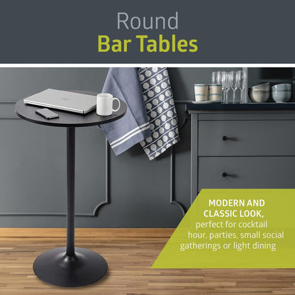 Santina, Single round Cocktail Bar, Pub, and Bistro High Top Table with Black Top and Base