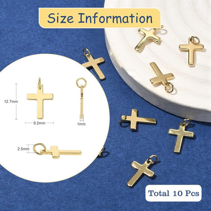10 Pcs Craft Supplies Real 18K Gold Plated Beads Charms Pendants Cross Charms for Jewelry Making Crafting