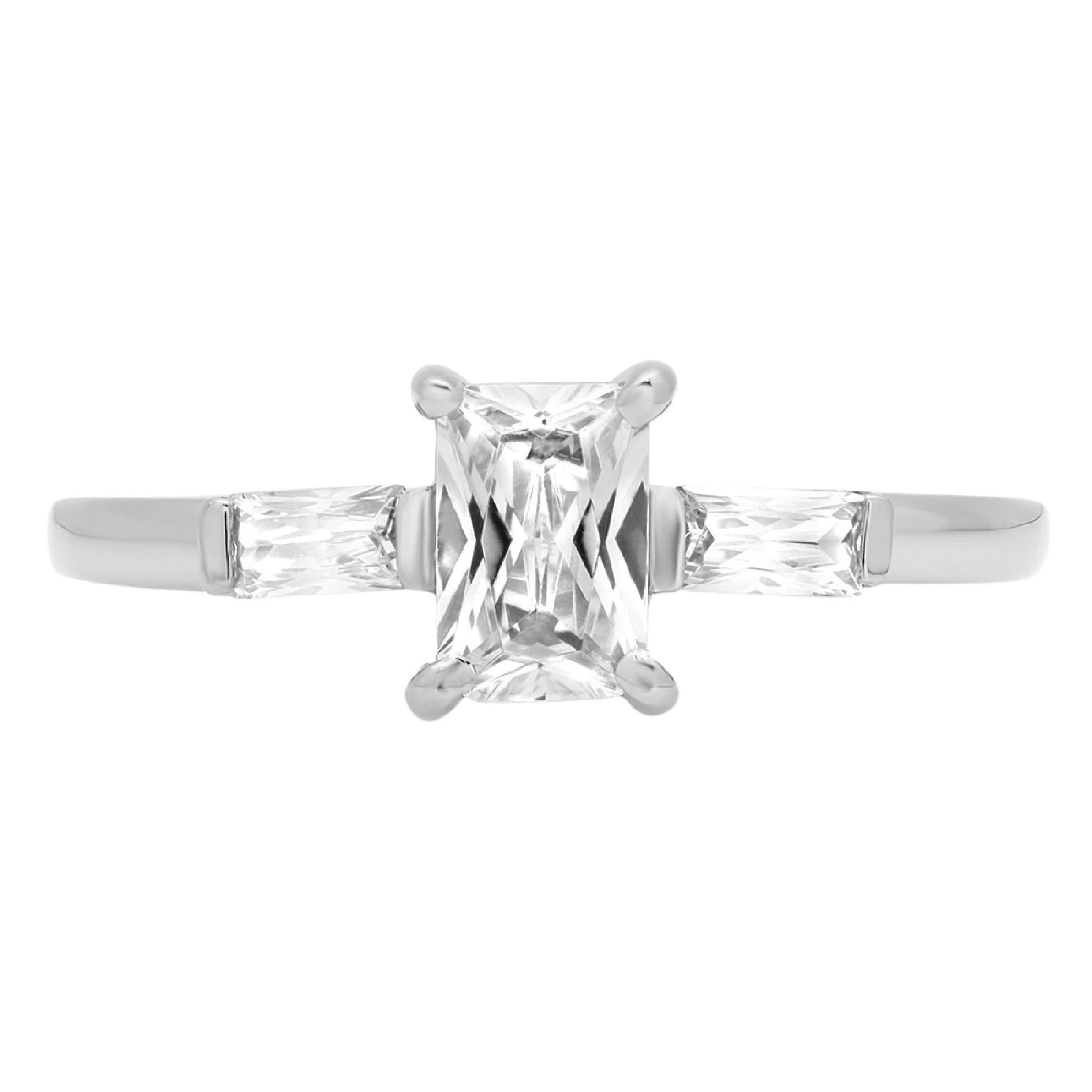0.8 Ct Brilliant Emerald Cut Simulated Diamond 14K White Gold Three-Stone Ring SZ 7.5