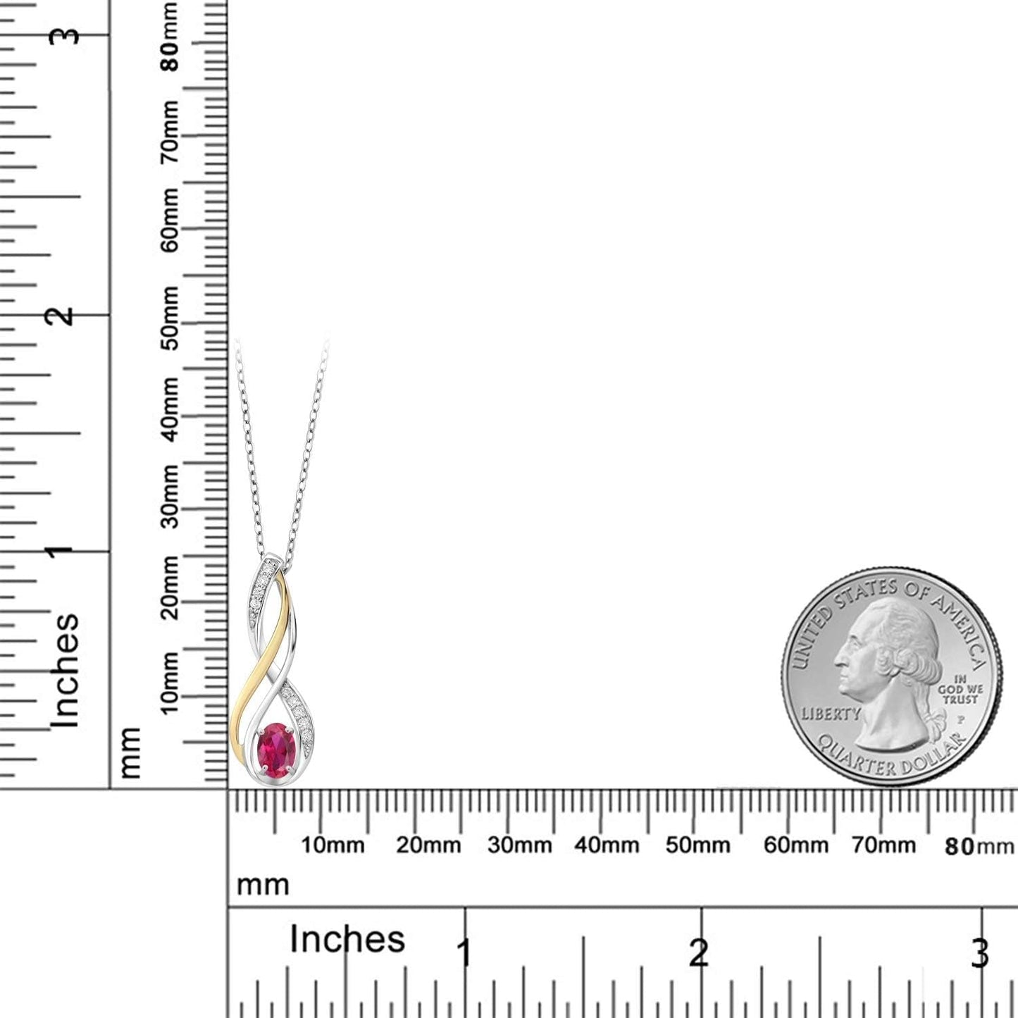 10K Yellow Gold and 925 Sterling Silver Red Created Ruby and White Lab Grown Diamond Pendant Necklace for Women (0.56 Cttw, Gemstone July Birthstone, Oval 6X4MM, with 18 Inch Silver Chain)