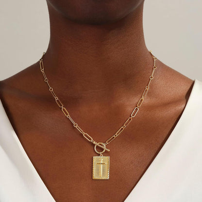 Cross Necklace for Women Trendy Chunky 14K Gold Plated/Silver Plated Cross Pendant Necklace Toggle Clasp Paperclip Chain Dainty Charm Necklace Fashion Religious Simple Jewelry Christian Gifts for Women