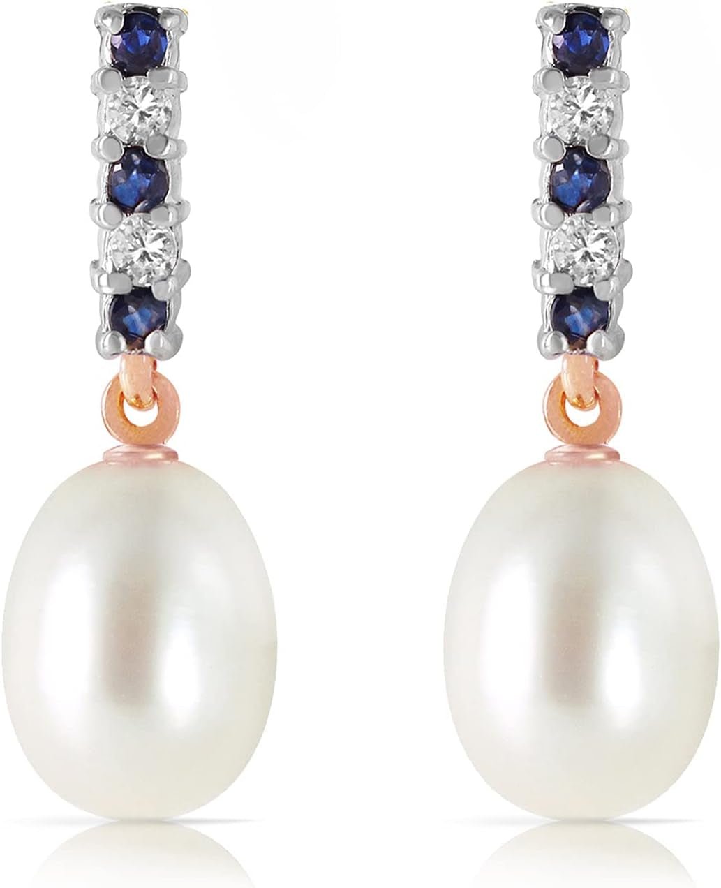 8.3 Carat 14K Solid Rose Gold Diamond Sapphire Earrings Dangling Briolette Pearl