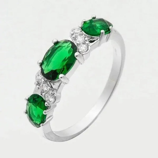 Natural 2.32CT Emerald Diamond 14K White Gold Ring Size 6-11