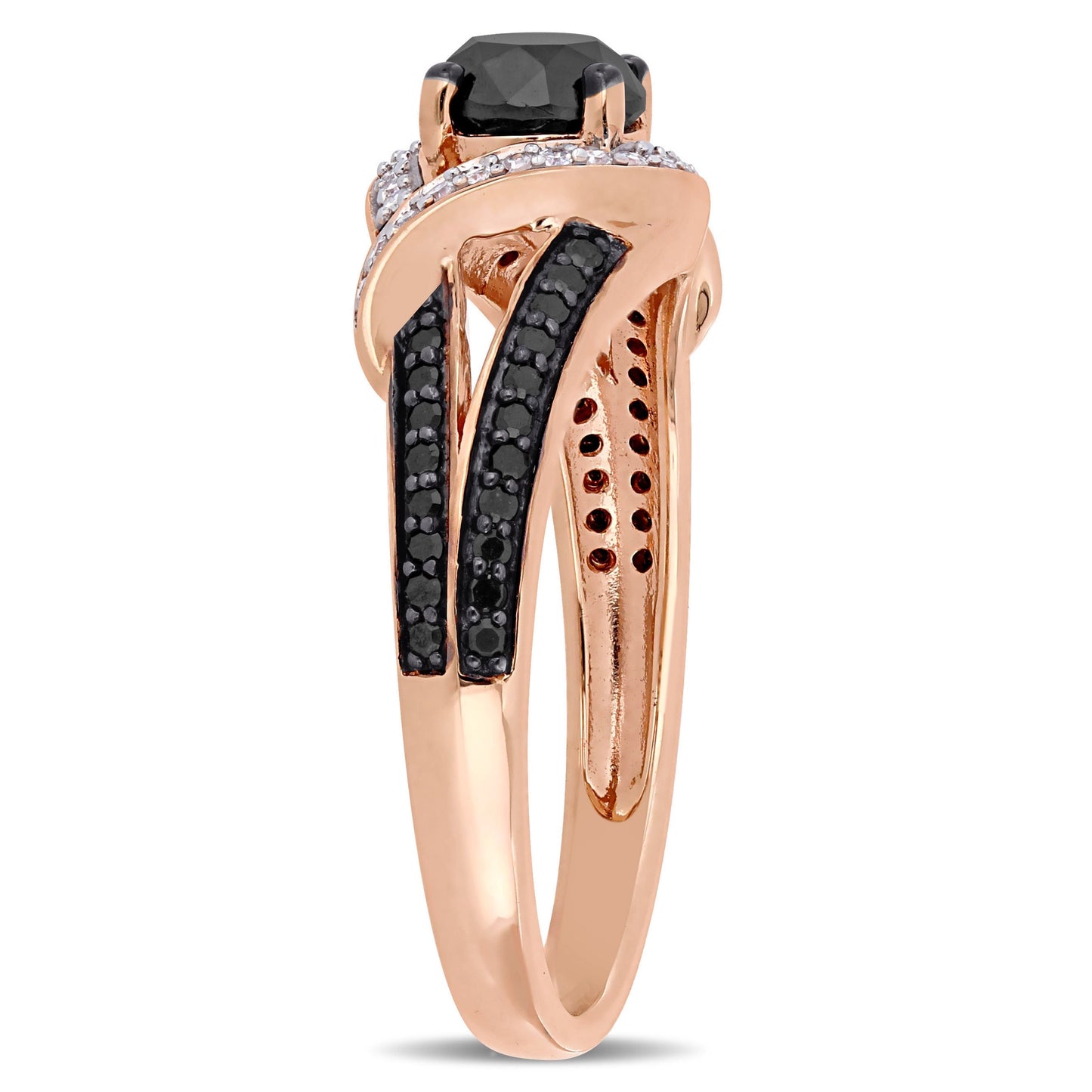1 Carat T.W. Black and White Diamond 10Kt Rose Gold Crossover Ring