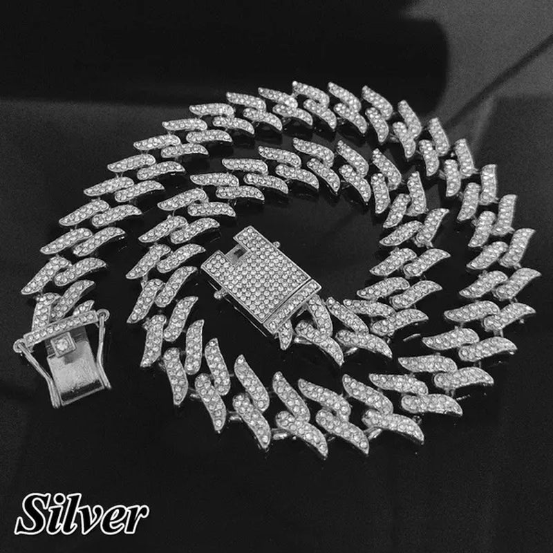 New Fashion Jewelry 925 Silver/Gold/Rose Gold Plated Men Cuban Miami Link Necklace Stainless Steel Diamond Silver Chain Necklace or Bracelet 7/8/18/20/24 Inches 1Pcs