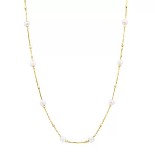 14K Freshwater Cultured Pearl and High Polish Bead Necklace, 18"