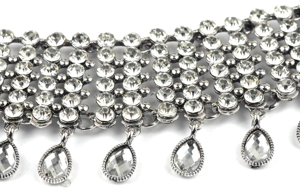 Vintage Boho Full Rhinestones Necklaces Tassel Jewelry Set Layered Pendant Statement Chunky Chain Necklace for Women