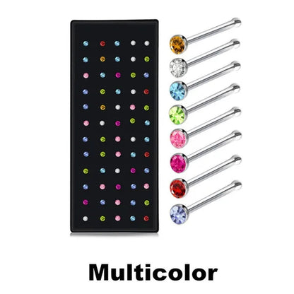New Fashion Stainless Steel CZ Crystal Straight Shape Diamond Rhinestone Nose Ring Body Piercing Stud Jewelry Bone 20 Gauge for Women Girls 2 Types