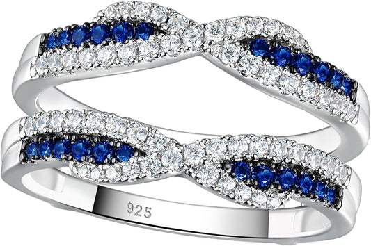 SHELOVES Blue Sapphire White CZ Ring Enhancer for Engagement Rings Infinity Wrap Guard 925 Sterling Silver 5-10