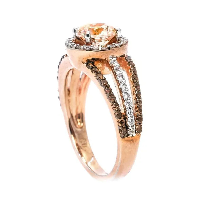 Luxury Exquisite Women's  Round Garnet & White Sapphire & Black Topaz Ring K Rose  Gemstone Diamond Charm Crystal Bride Princess Wedding Engagement Band Ring Size 6 7 8 9 10