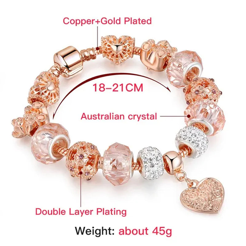Romantic DIY Love Heart Alloy Bracelet Gold-plated Beaded Bracelet Women Jewelry Birthday Gift