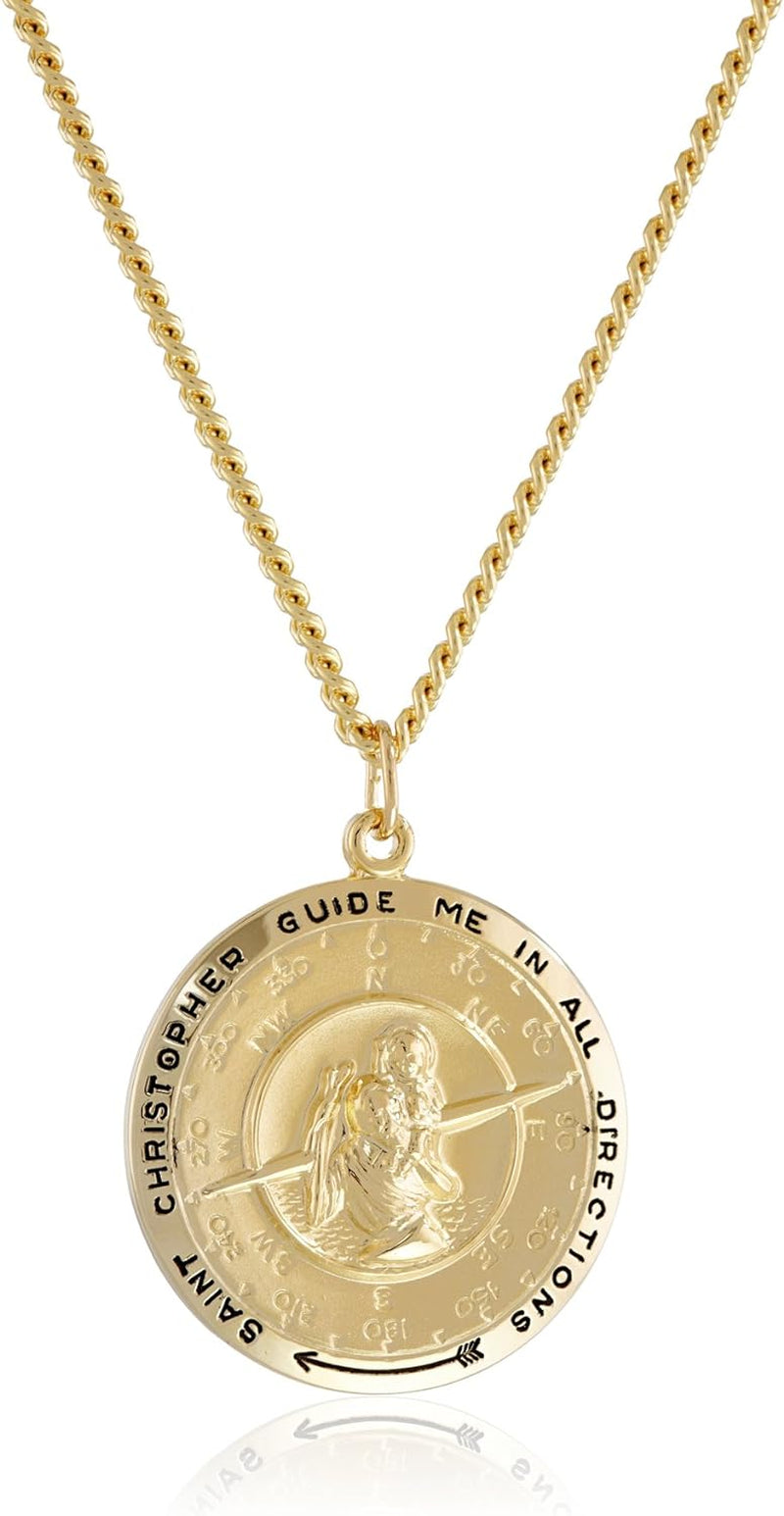 Men'S 14K Gold-Filled round Saint Christopher Compass Medal with Stainless Steel Chain (Previously Amazon Collection)