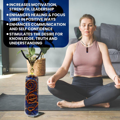 Lapis Lazuli Pipe Pendant, Lapis Lazuli Pendant Necklace Chakra Jewelry for Women & Men, Self-Healing Handmade Lapis Lazuli Crystal Gemstone Necklace for Reiki & Meditation