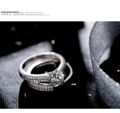 925 Silver Rose Gold Round Cut CZ Wedding Band Engagement Rings Set Women Size 4 5 6 7 8 9 10 11 12