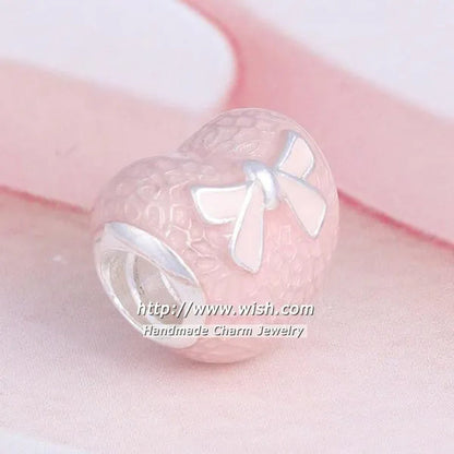 S925 Sterling Silver Fashion Jewelry Valentine'S Day Pink Enamel Love Charms Beads & Jewelry Making