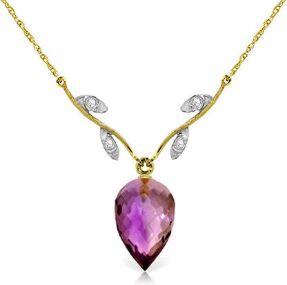 14K Solid Gold Necklace Diamonds Briolette Amethyst