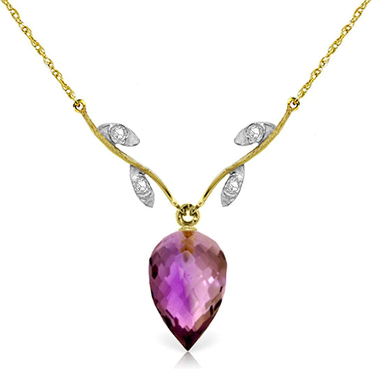 14K Solid Gold Necklace Diamonds Briolette Amethyst