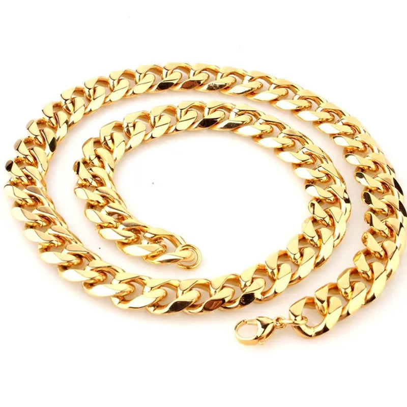 Charm Mens Stainless Steel Bracelet Necklace Silver/Gold Curb Cuban Link Chain 8"-40"