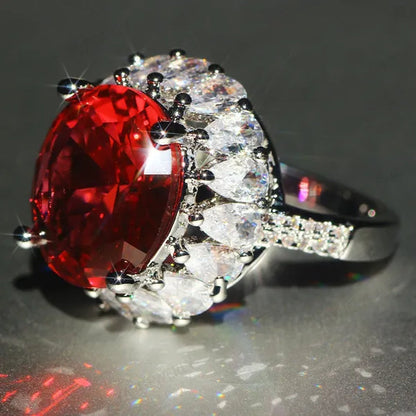 Unique  Silver Natural Ruby Gemstones Birthstone Bride Princess Wedding Engagement Strange Ring Size 6 7 8 9 10