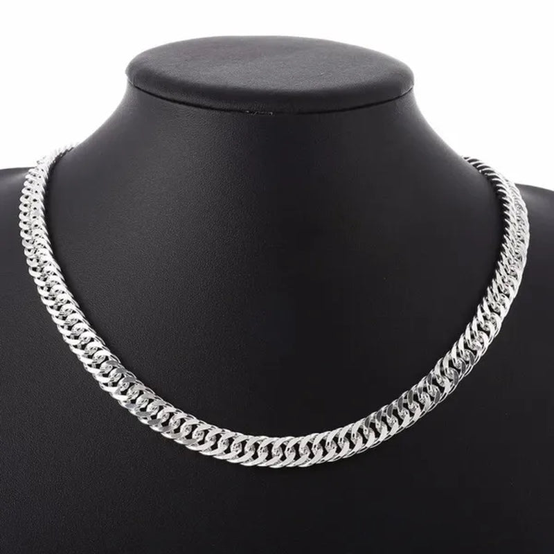 925 Sterling Silver 6MM/10MM Thick Tight Filled Heavy 925 Solid Silver Double Cuban Link Chain Necklace&Bracelet Fashion Jewelry Set(20/22/24 inches)for Women and Men