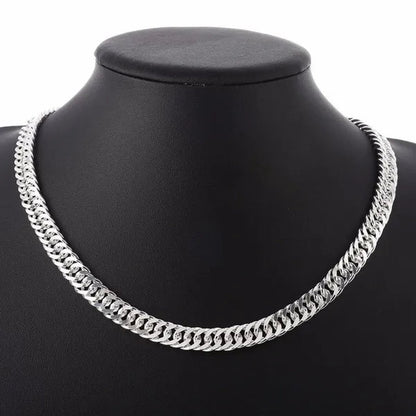 925 Sterling Silver 6MM/10MM Thick Tight Filled Heavy 925 Solid Silver Double Cuban Link Chain Necklace&Bracelet Fashion Jewelry Set(20/22/24 inches)for Women and Men