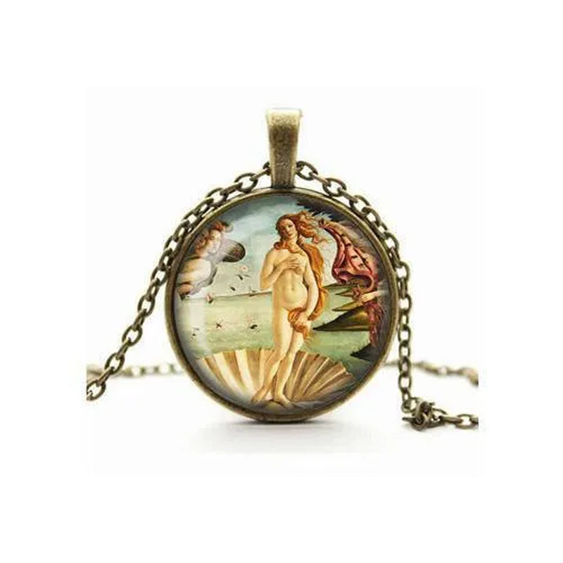 Art Necklace, the Birth of Venus by Boticelli, Glass Cameo Cabochon Art Lover Gift, Art Jewelry, Handmade Necklace