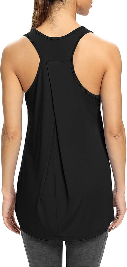 Workout Yoga Athletic Shirts Racerback Long Tank Tops Loose Fit for Women