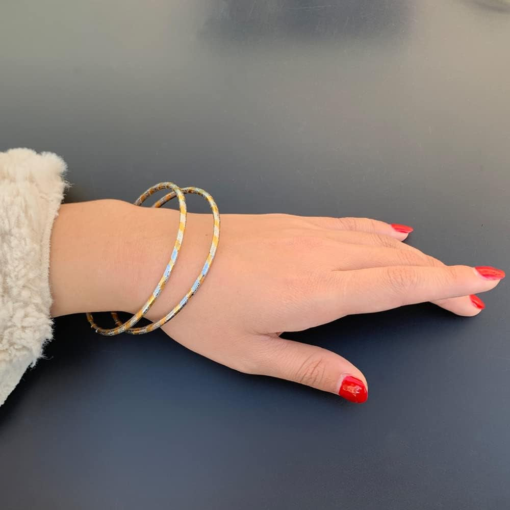 Simple 18K Double Colors Gold Plated plus Size Adjustable Cuff Bangles Bracelet for Women Men Jewelry with Gift Pouch